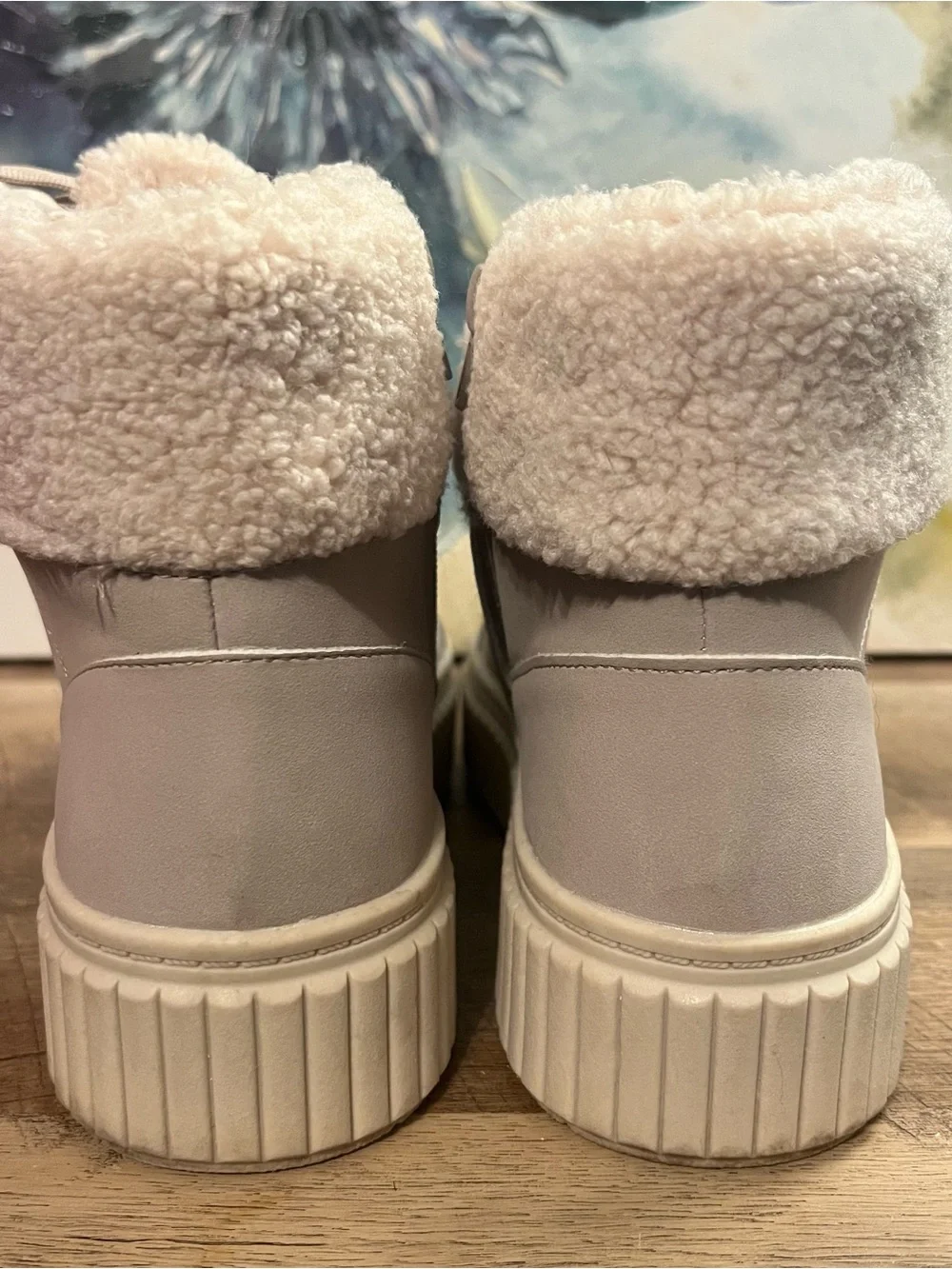 Serra Taupe Faux Sherpa-Lined Platform Ankle Boots